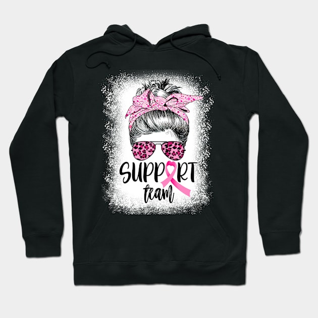 Support Squad Team Breast Cancer Warrior Messy Bun Bleached Hoodie by ruffianlouse